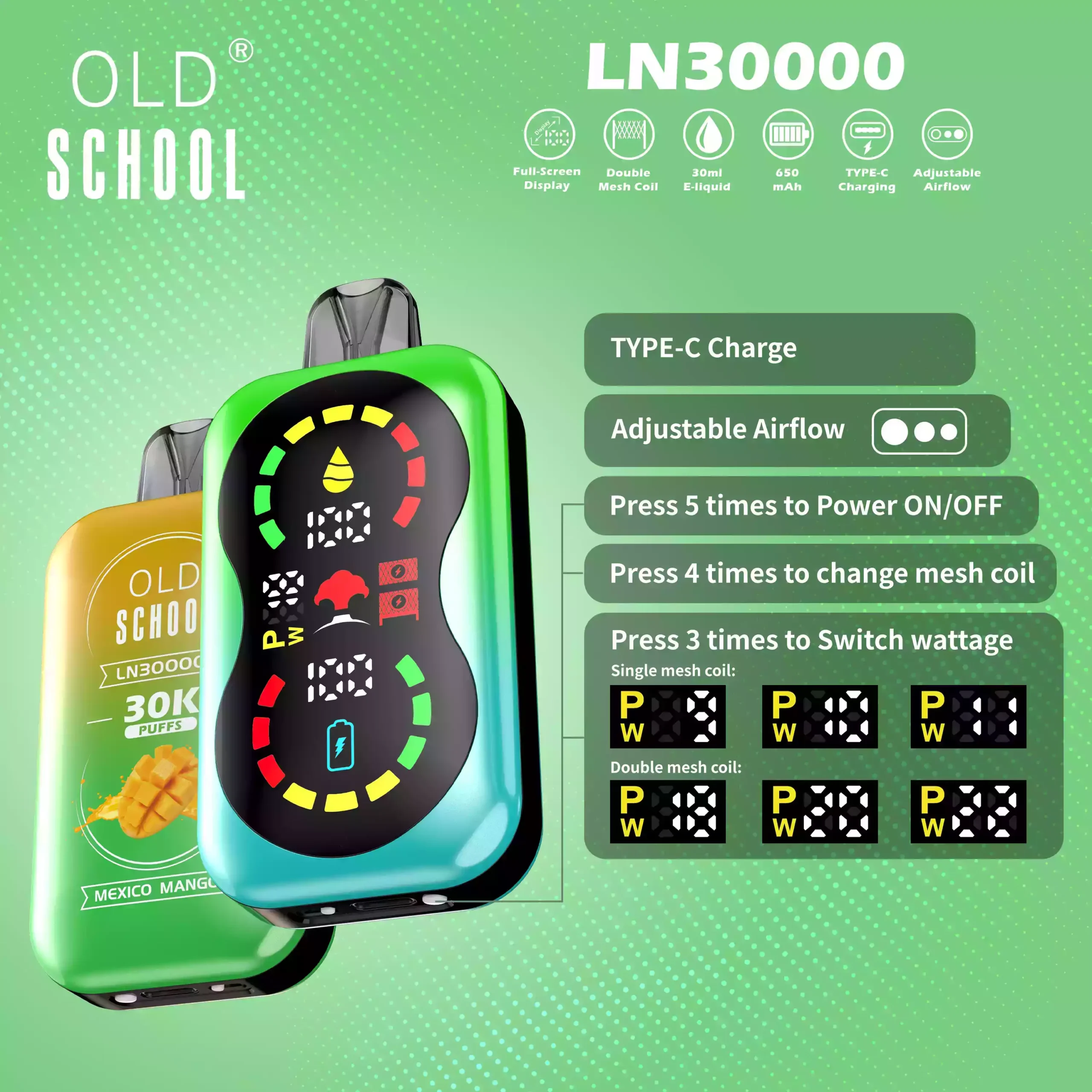 OLD School LN 30000 PUFFS LED Display Edition Disposable Vape Pen (3) OLD School LN 30000 PUFFS LED Display Edition Disposable Vape Pen (3)