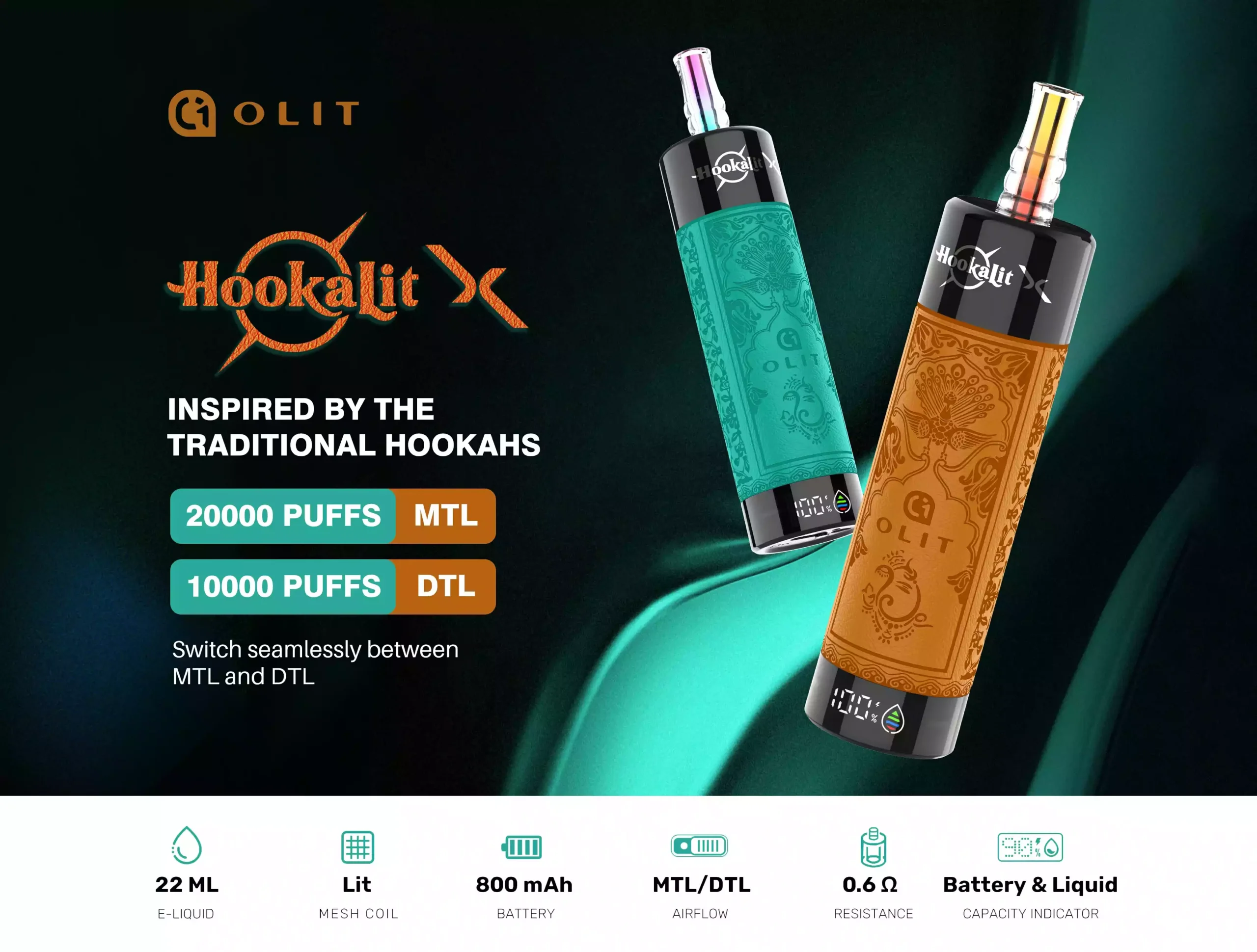 OLIT HOOKALIT X 20000 Puffs Disposable Vape 2% Nicotine with 22ml E-Liquid for a Smooth Vaping Experience (3) OLIT HOOKALIT X 20000 Puffs Disposable Vape 2% Nicotine with 22ml E-Liquid for a Smooth Vaping Experience (3)