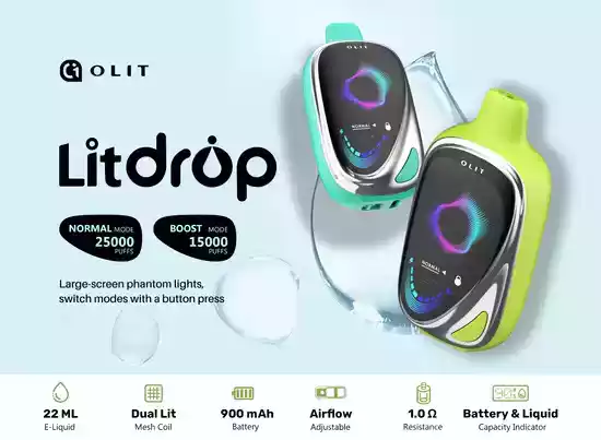 OLIT LIT DROP 25000 Puffs Disposable Vape 0.35% Nicotine – 25ml E-Liquid for a Smooth Vaping Experience (11) OLIT LIT DROP 25000 Puffs Disposable Vape 0.35% Nicotine – 25ml E-Liquid for a Smooth Vaping Experience (11)