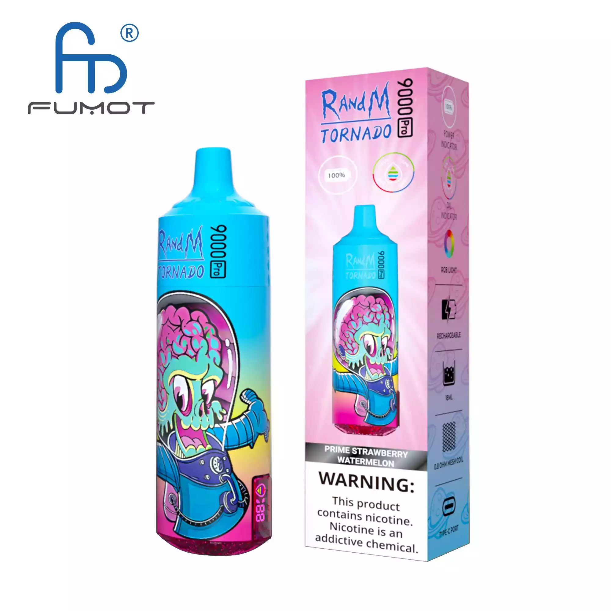 RandM Tornado 9000 Puffs Pro Disposable Vape with 18ml Prefilled Liquid and Mesh Coil, Available in 0% 2% 5% Nicotine (12) RandM Tornado 9000 Puffs Pro Disposable Vape with 18ml Prefilled Liquid and Mesh Coil, Available in 0% 2% 5% Nicotine (12)