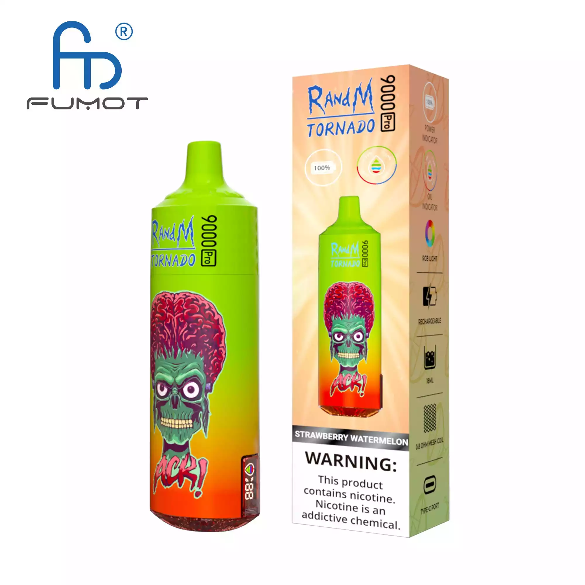 RandM Tornado 9000 Puffs Pro Disposable Vape with 18ml Prefilled Liquid and Mesh Coil, Available in 0% 2% 5% Nicotine (18) RandM Tornado 9000 Puffs Pro Disposable Vape with 18ml Prefilled Liquid and Mesh Coil, Available in 0% 2% 5% Nicotine (18)