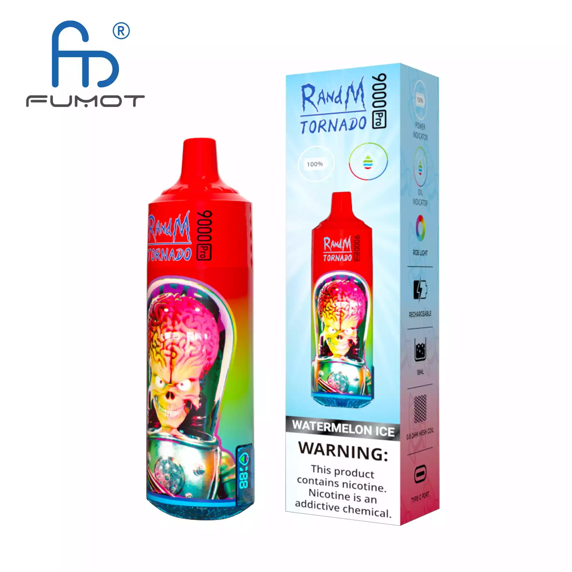 RandM Tornado 9000 Puffs Pro Disposable Vape with 18ml Prefilled Liquid and Mesh Coil, Available in 0% 2% 5% Nicotine (20) RandM Tornado 9000 Puffs Pro Disposable Vape with 18ml Prefilled Liquid and Mesh Coil, Available in 0% 2% 5% Nicotine (20)