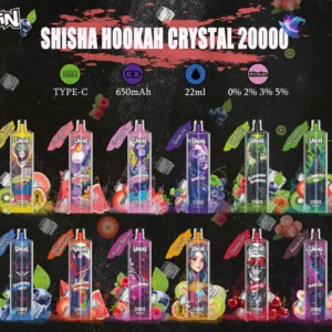 Uwin SHISHA HOOKAH Crystal 20000 Puffs 0% 2%, 3%, 5% Nicotine, Mesh Coil Disposable Vape Pen