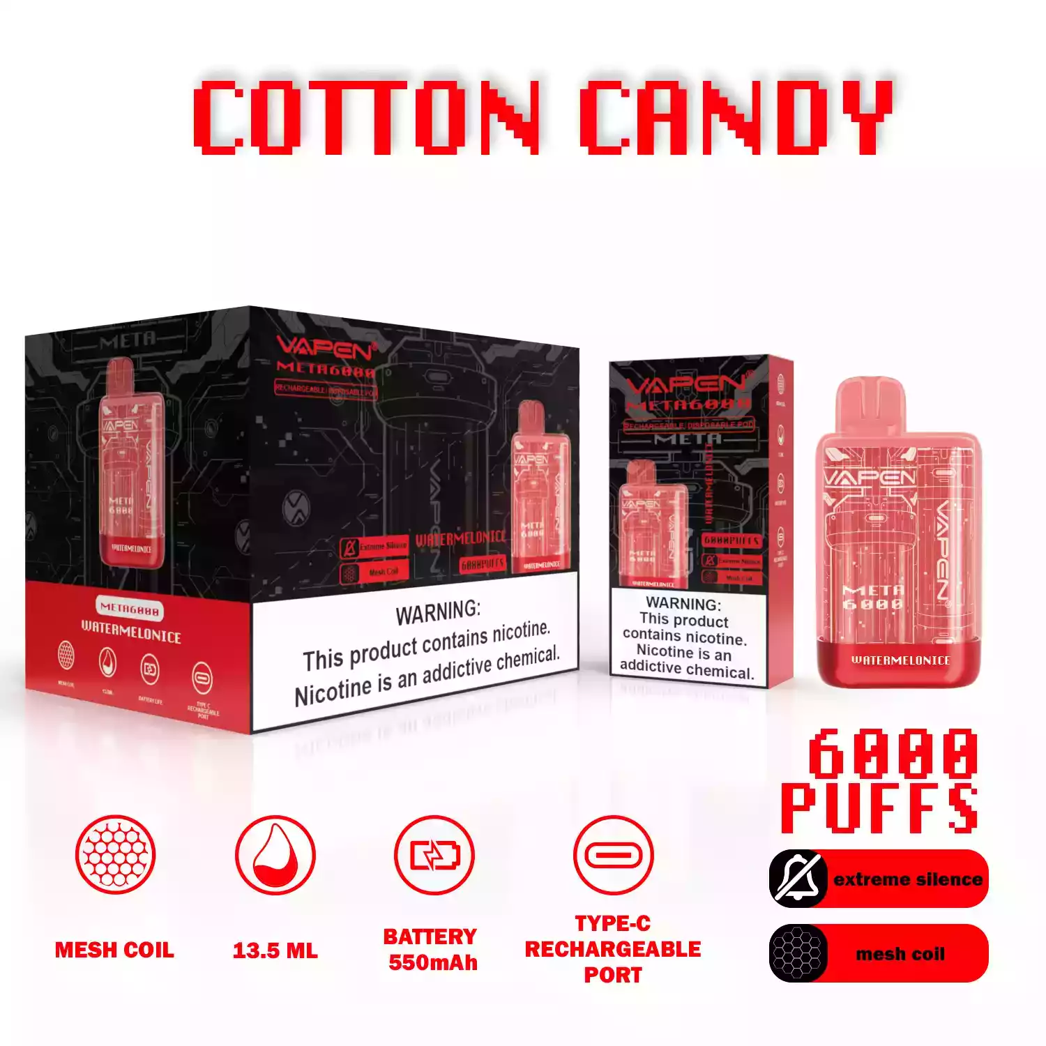 VAPEN META 6000 Puffs Single-Use E-Cigarette with 13.5ml Pre-Filled Liquid and Mesh Coil (15) VAPEN META 6000 Puffs Single-Use E-Cigarette with 13.5ml Pre-Filled Liquid and Mesh Coil (15)