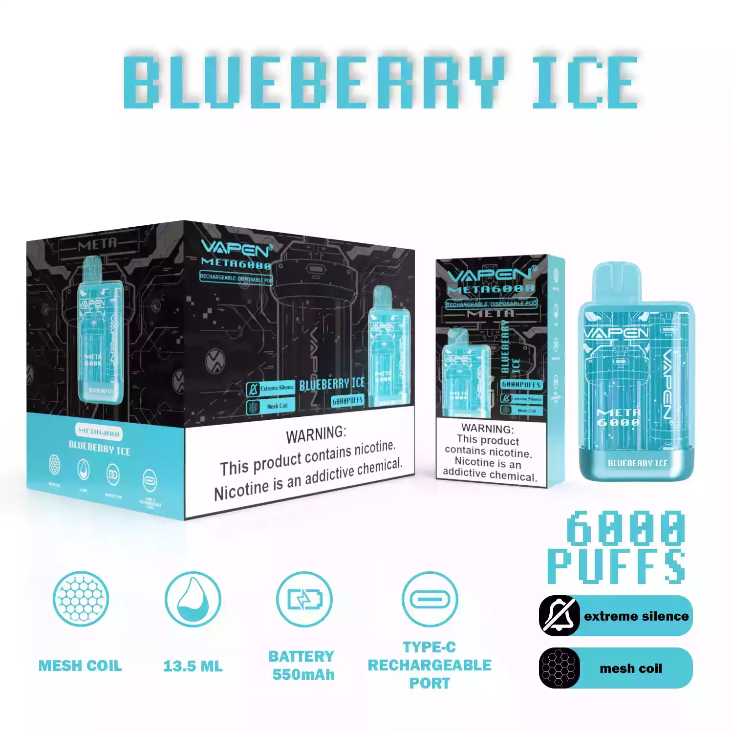 VAPEN META 6000 Puffs Single-Use E-Cigarette with 13.5ml Pre-Filled Liquid and Mesh Coil (4) VAPEN META 6000 Puffs Single-Use E-Cigarette with 13.5ml Pre-Filled Liquid and Mesh Coil (4)
