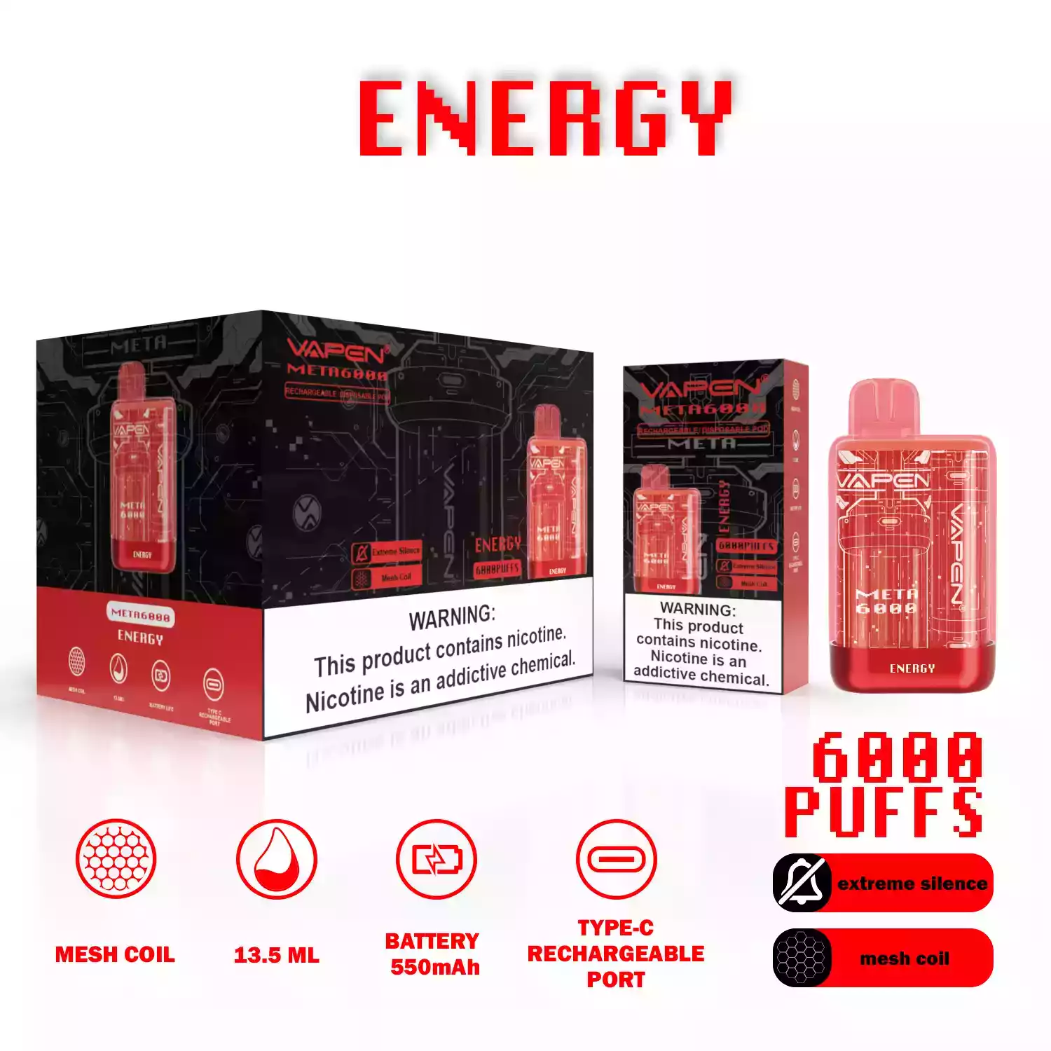 VAPEN META 6000 Puffs Single-Use E-Cigarette with 13.5ml Pre-Filled Liquid and Mesh Coil (6) VAPEN META 6000 Puffs Single-Use E-Cigarette with 13.5ml Pre-Filled Liquid and Mesh Coil (6)