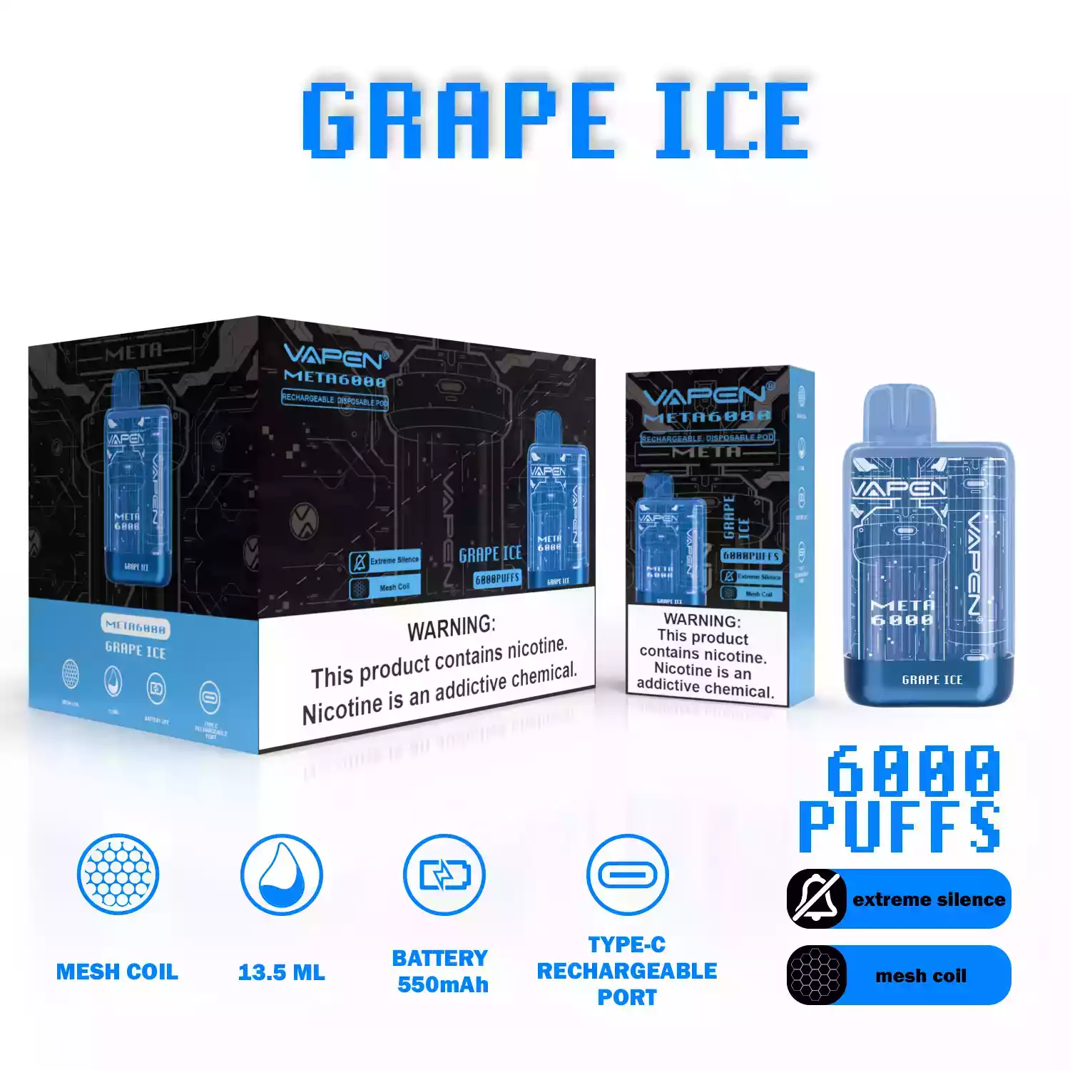 VAPEN META 6000 Puffs Single-Use E-Cigarette with 13.5ml Pre-Filled Liquid and Mesh Coil (7) VAPEN META 6000 Puffs Single-Use E-Cigarette with 13.5ml Pre-Filled Liquid and Mesh Coil (7)