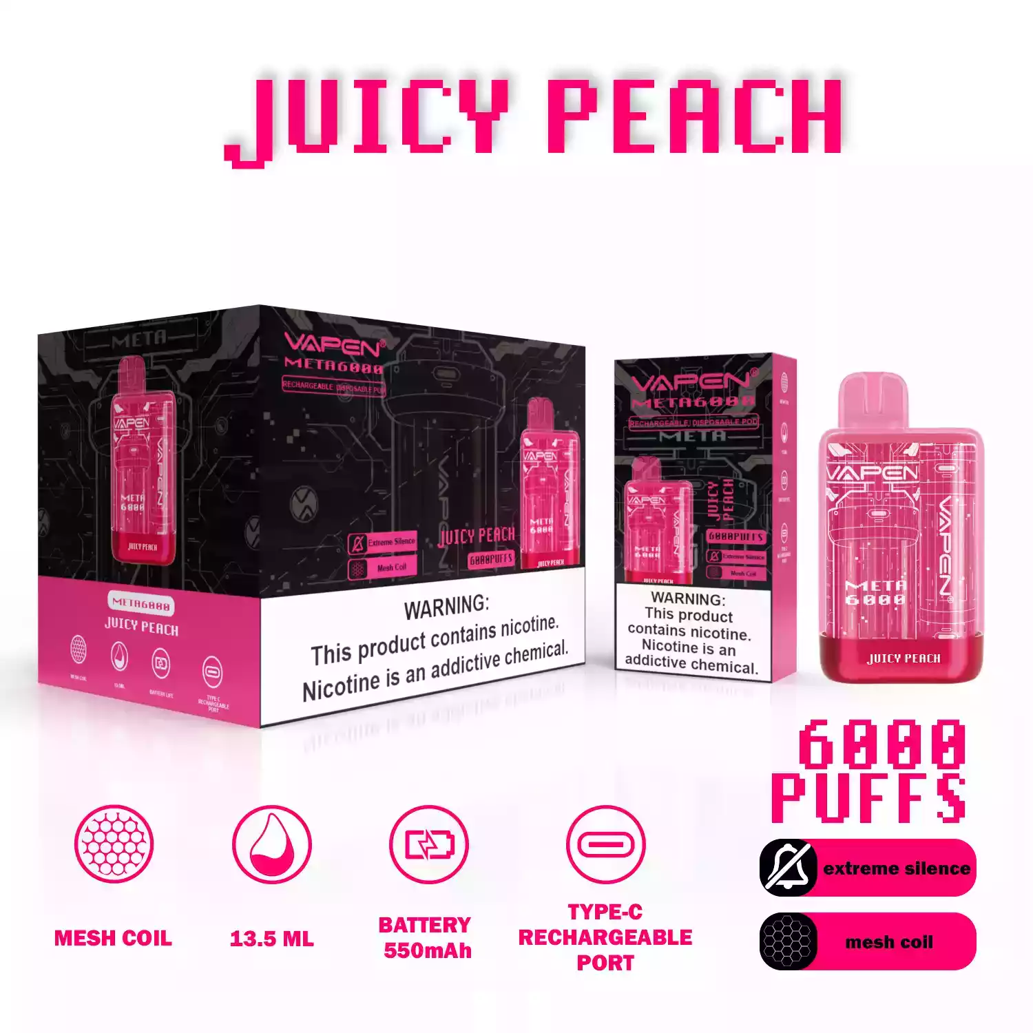 VAPEN META 6000 Puffs Single-Use E-Cigarette with 13.5ml Pre-Filled Liquid and Mesh Coil (8) VAPEN META 6000 Puffs Single-Use E-Cigarette with 13.5ml Pre-Filled Liquid and Mesh Coil (8)
