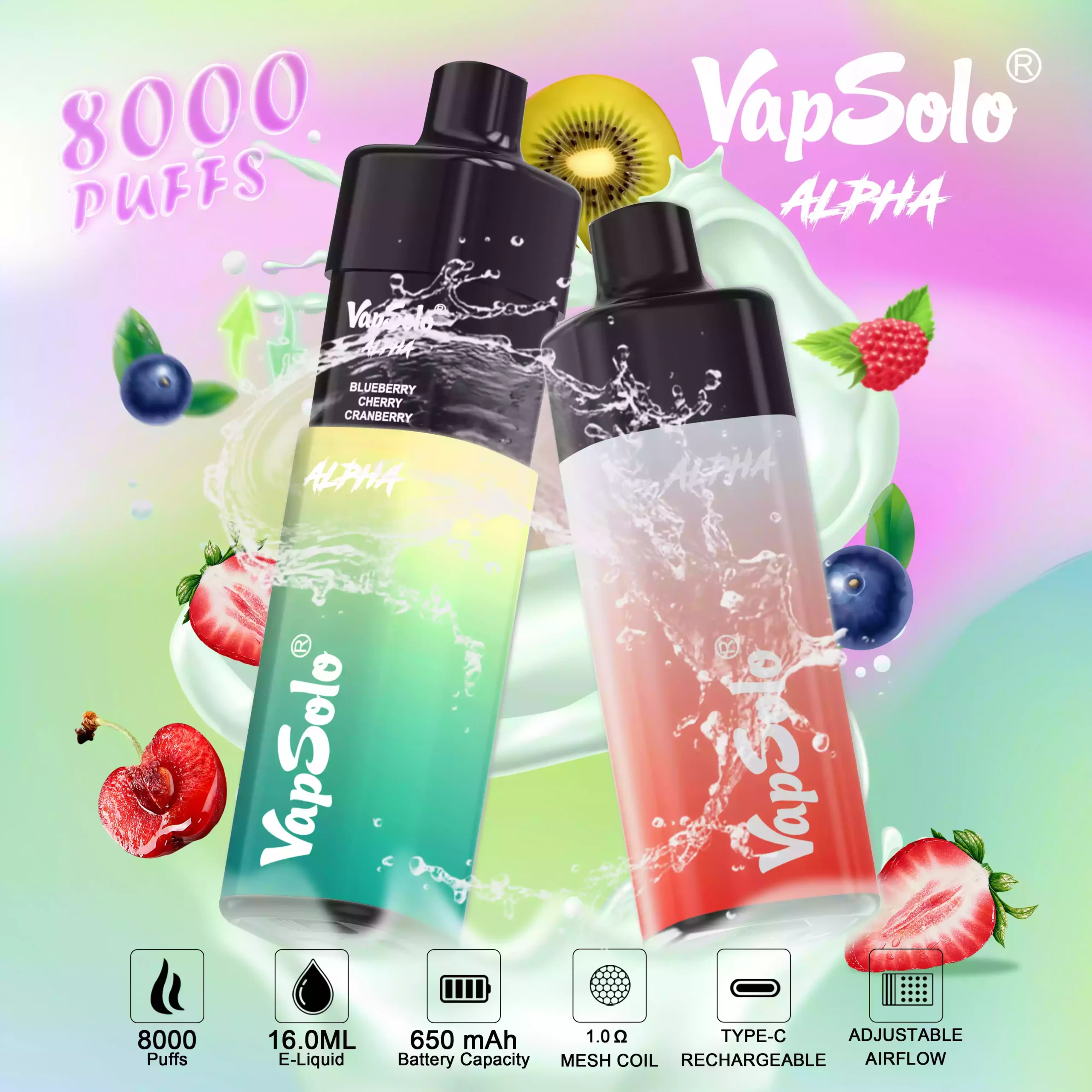Vapsolo Alpha 8000 Puffs Disposable Vape with Child Lock & Adjustable Airflow (6) Vapsolo Alpha 8000 Puffs Disposable Vape with Child Lock & Adjustable Airflow (6)