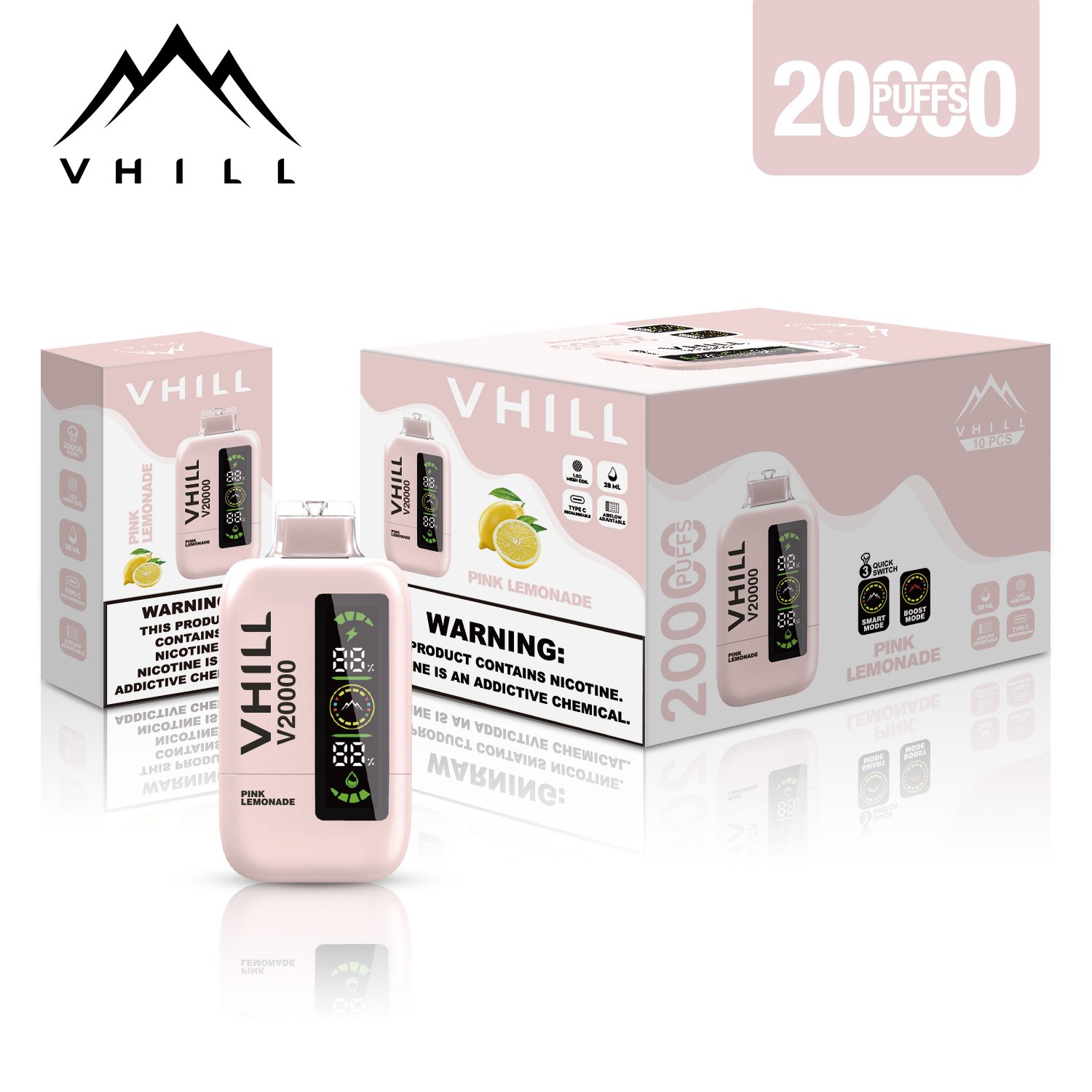 Vhill 20000 Puffs Three Tanks, LCD Display, Mesh Coil Disposable Vape Pen (10) Vhill 20000 Puffs Three Tanks, LCD Display, Mesh Coil Disposable Vape Pen (10)