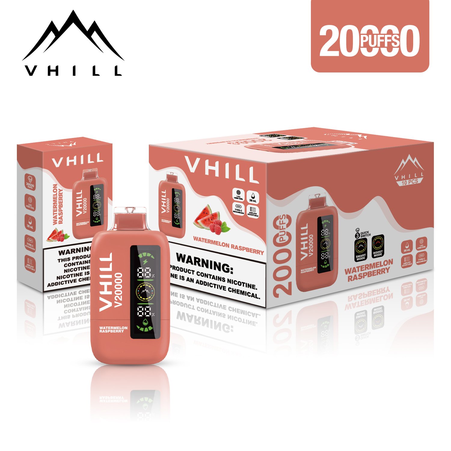 Vhill 20000 Puffs Three Tanks, LCD Display, Mesh Coil Disposable Vape Pen (11) Vhill 20000 Puffs Three Tanks, LCD Display, Mesh Coil Disposable Vape Pen (11)