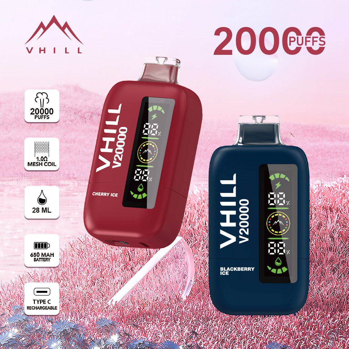 Vhill 20000 Puffs Three Tanks, LCD Display, Mesh Coil Disposable Vape Pen (3) Vhill 20000 Puffs Three Tanks, LCD Display, Mesh Coil Disposable Vape Pen (3)