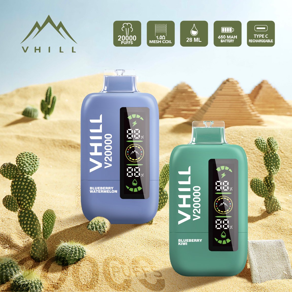 Vhill 20000 Puffs Three Tanks, LCD Display, Mesh Coil Disposable Vape Pen (4) Vhill 20000 Puffs Three Tanks, LCD Display, Mesh Coil Disposable Vape Pen (4)