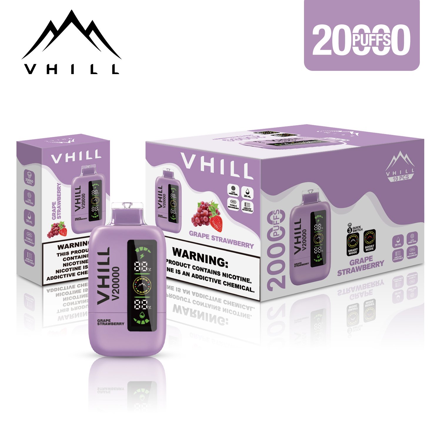 Vhill 20000 Puffs Three Tanks, LCD Display, Mesh Coil Disposable Vape Pen (6) Vhill 20000 Puffs Three Tanks, LCD Display, Mesh Coil Disposable Vape Pen (6)
