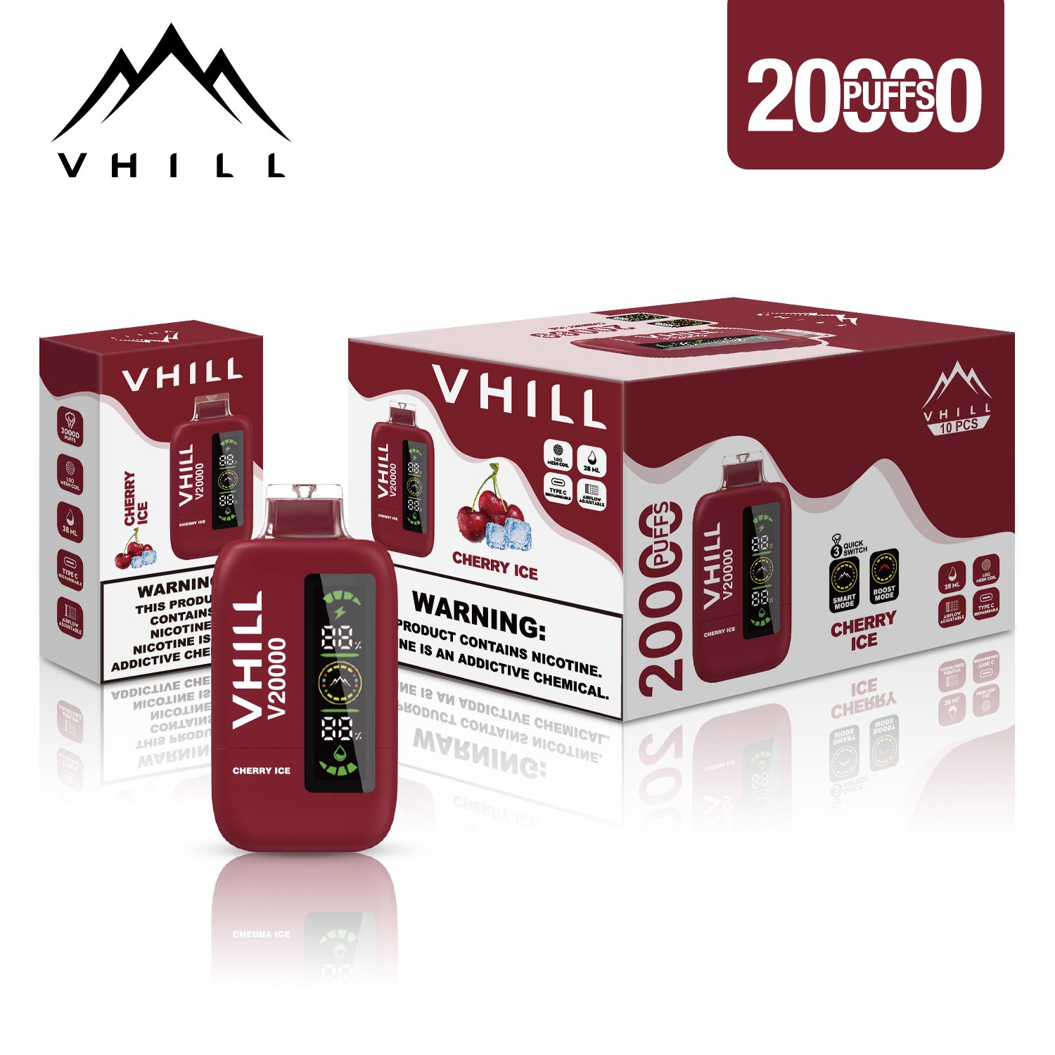Vhill 20000 Puffs Three Tanks, LCD Display, Mesh Coil Disposable Vape Pen (7) Vhill 20000 Puffs Three Tanks, LCD Display, Mesh Coil Disposable Vape Pen (7)
