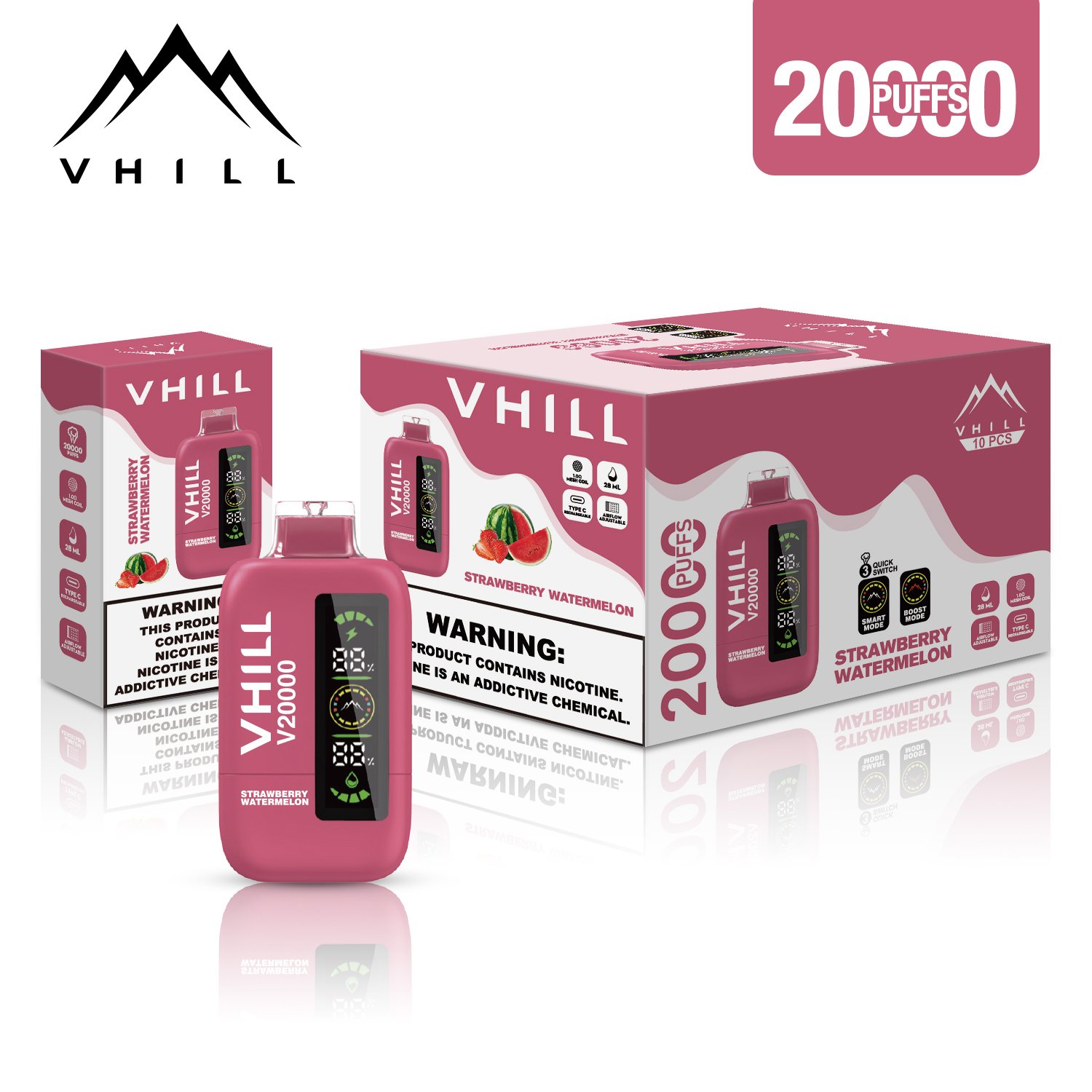 Vhill 20000 Puffs Three Tanks, LCD Display, Mesh Coil Disposable Vape Pen (9) Vhill 20000 Puffs Three Tanks, LCD Display, Mesh Coil Disposable Vape Pen (9)