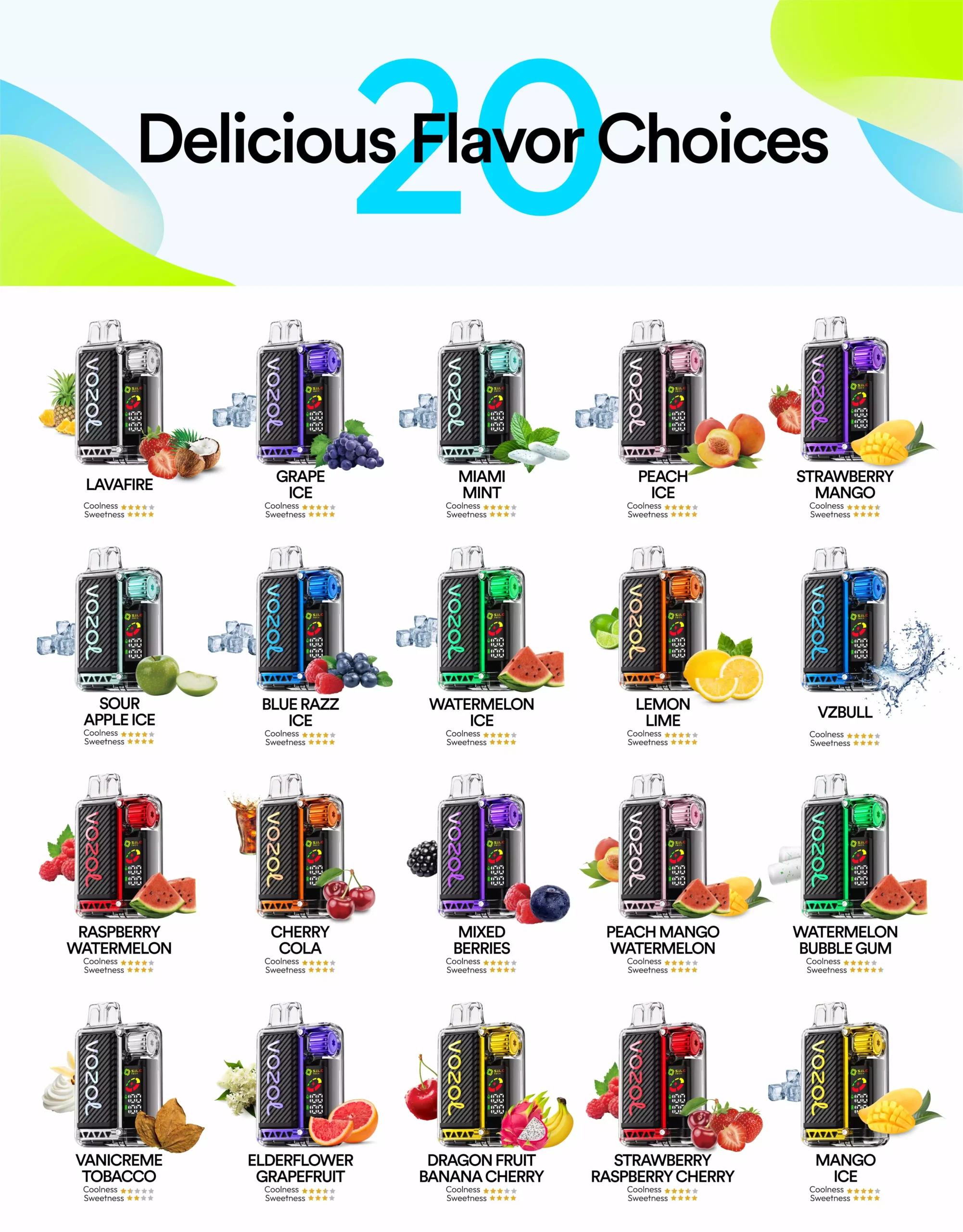 Vozol Vista 20000 Puffs LCD Display, Dual Mesh Coil, Disposable Vape Pen (5) Vozol Vista 20000 Puffs LCD Display, Dual Mesh Coil, Disposable Vape Pen (5)