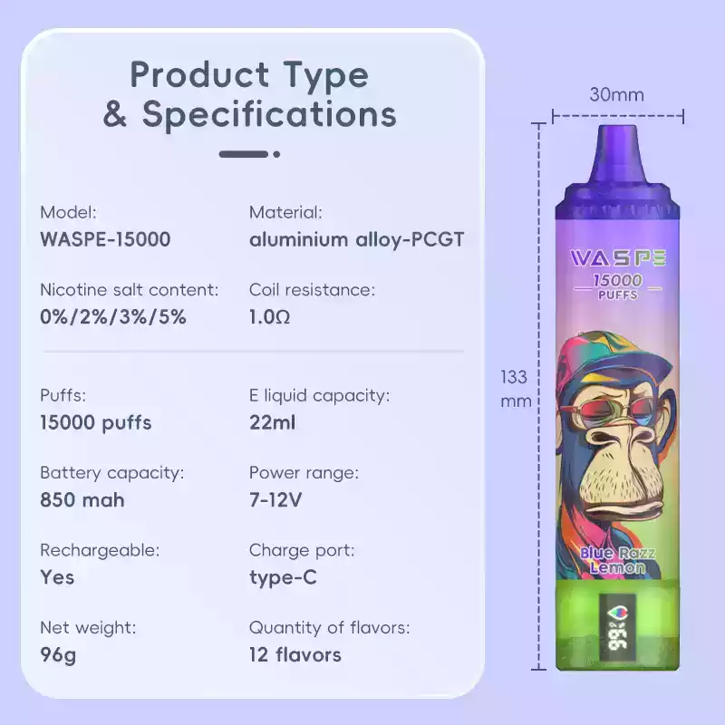 WASPE 15000 Puffs Digital Box Disposable Vape with LCD Display (1) WASPE 15000 Puffs Digital Box Disposable Vape with LCD Display (1)