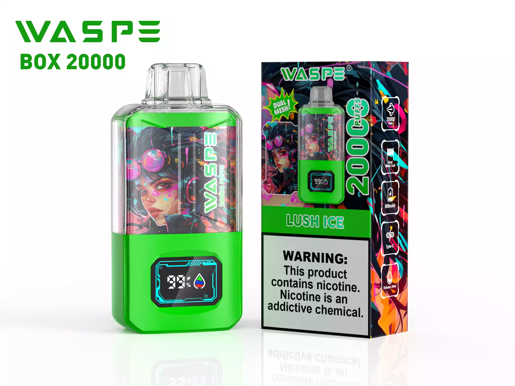 WASPE 20000 Puffs Dual Mesh Box Disposable Vape with LED Display (16) WASPE 20000 Puffs Dual Mesh Box Disposable Vape with LED Display (16)