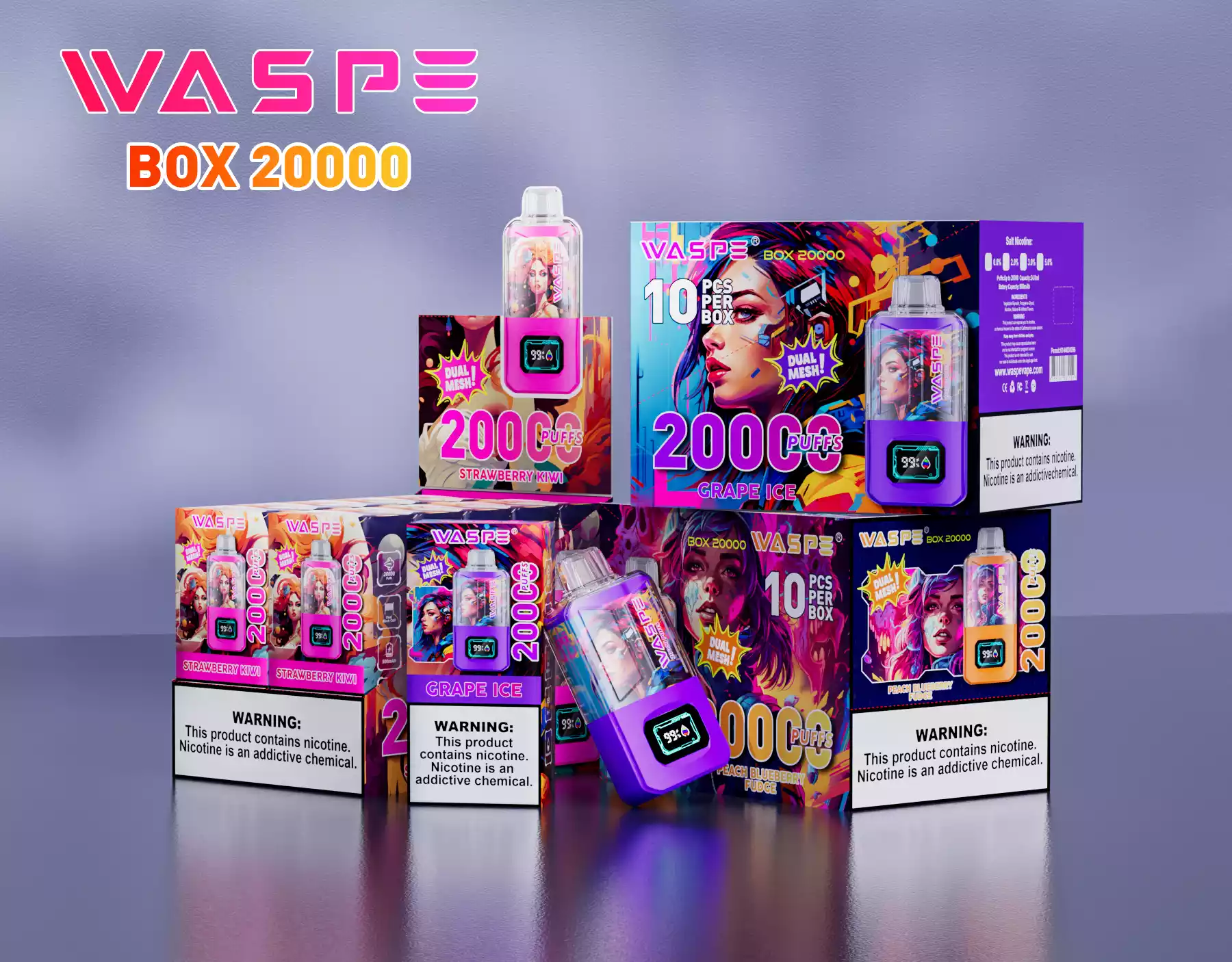 WASPE 20000 Puffs Dual Mesh Box Disposable Vape with LED Display (18) WASPE 20000 Puffs Dual Mesh Box Disposable Vape with LED Display (18)