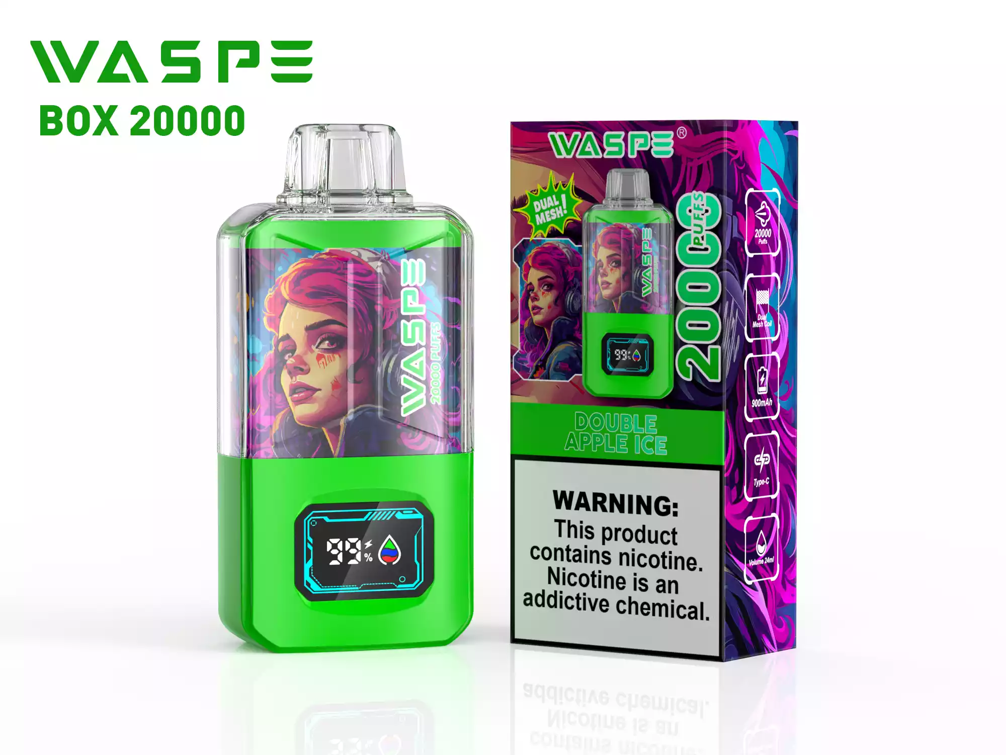 WASPE 20000 Puffs Dual Mesh Box Disposable Vape with LED Display (5) WASPE 20000 Puffs Dual Mesh Box Disposable Vape with LED Display (5)