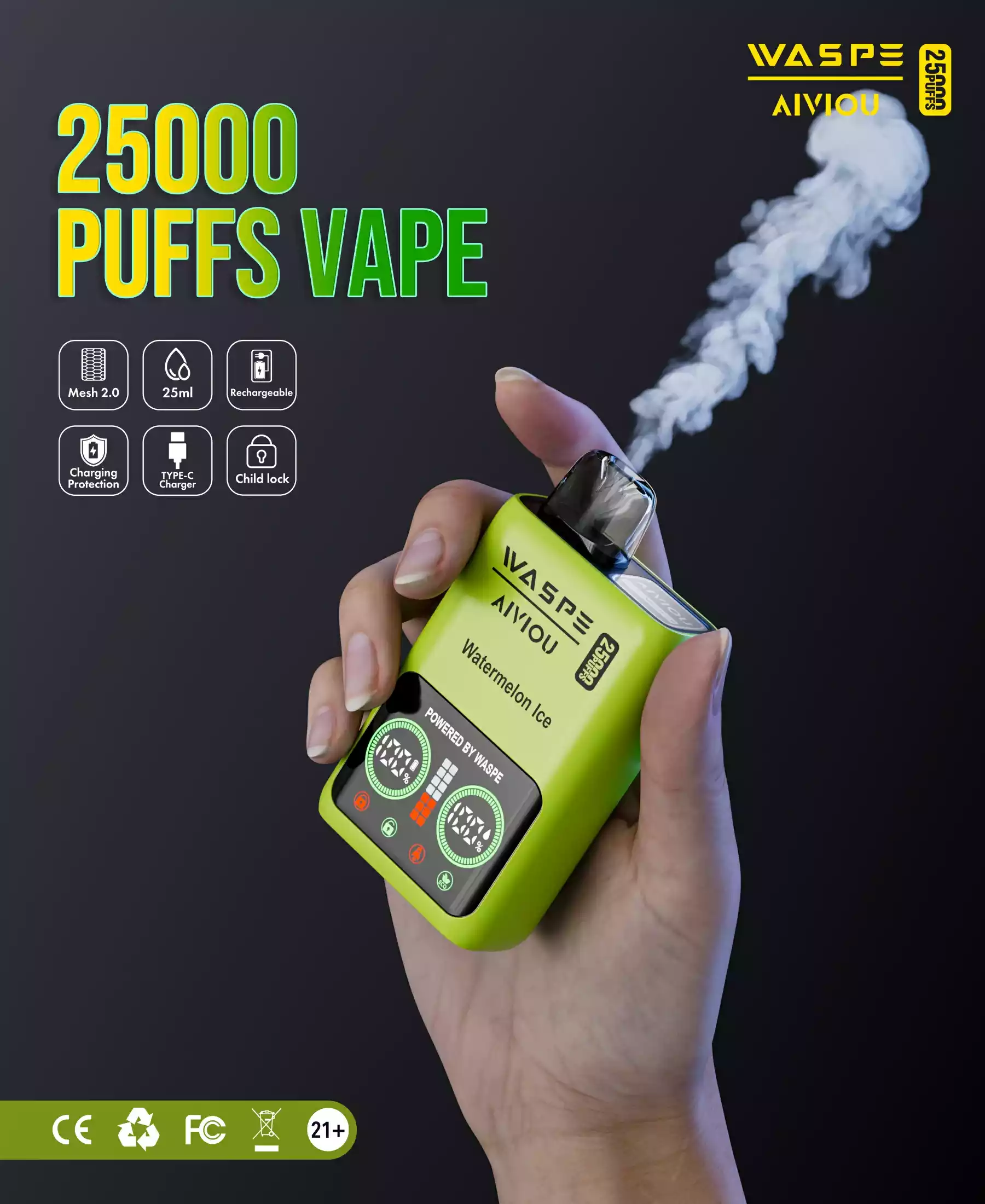WASPE 25000 Puffs Dual Mesh Box Disposable Vape with LED Display (8) WASPE 25000 Puffs Dual Mesh Box Disposable Vape with LED Display (8)