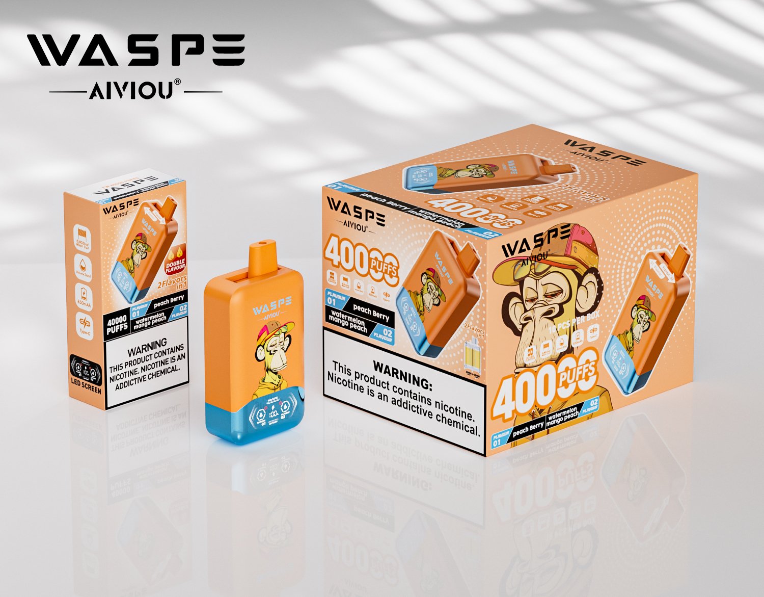 WASPE Double Flavor 40000 Puffs LCD Display, Mesh Coil Disposable Vape Pen (30) WASPE Double Flavor 40000 Puffs LCD Display, Mesh Coil Disposable Vape Pen (30)
