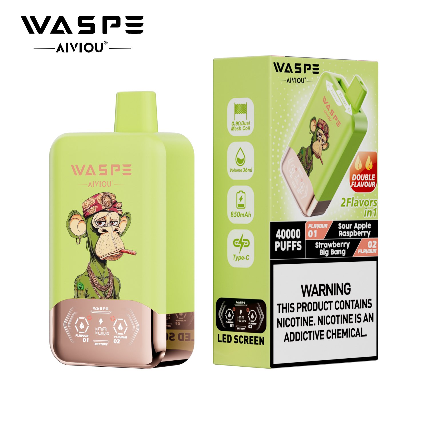 WASPE Double Flavor 40000 Puffs LCD Display, Mesh Coil Disposable Vape Pen (51) WASPE Double Flavor 40000 Puffs LCD Display, Mesh Coil Disposable Vape Pen (51)