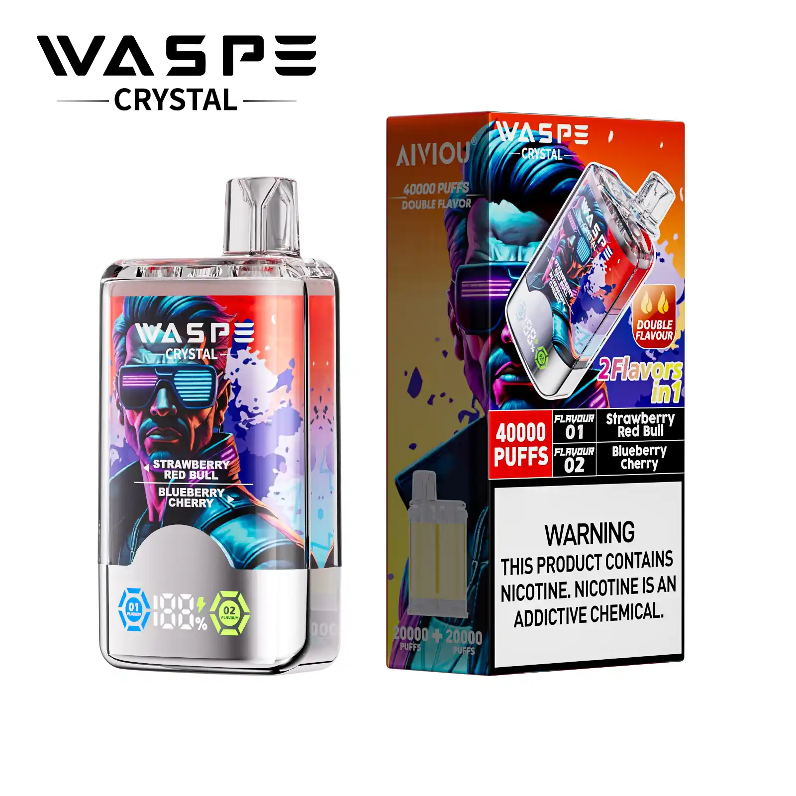 Waspe Crystal 40000 Puffs Double Flavor, LCD Display, Mesh Coil Disposable Vape Pen (10) Waspe Crystal 40000 Puffs Double Flavor, LCD Display, Mesh Coil Disposable Vape Pen (10)