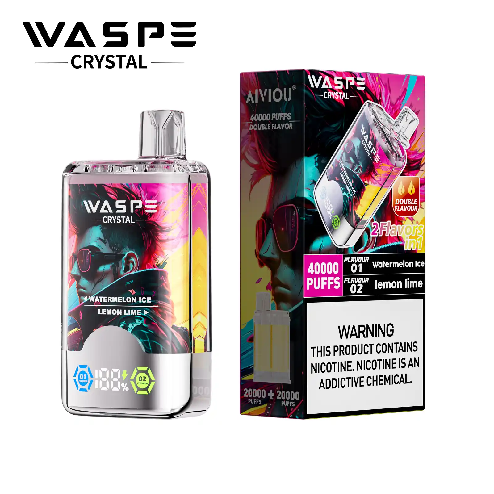 Waspe Crystal 40000 Puffs Double Flavor, LCD Display, Mesh Coil Disposable Vape Pen (12) Waspe Crystal 40000 Puffs Double Flavor, LCD Display, Mesh Coil Disposable Vape Pen (12)