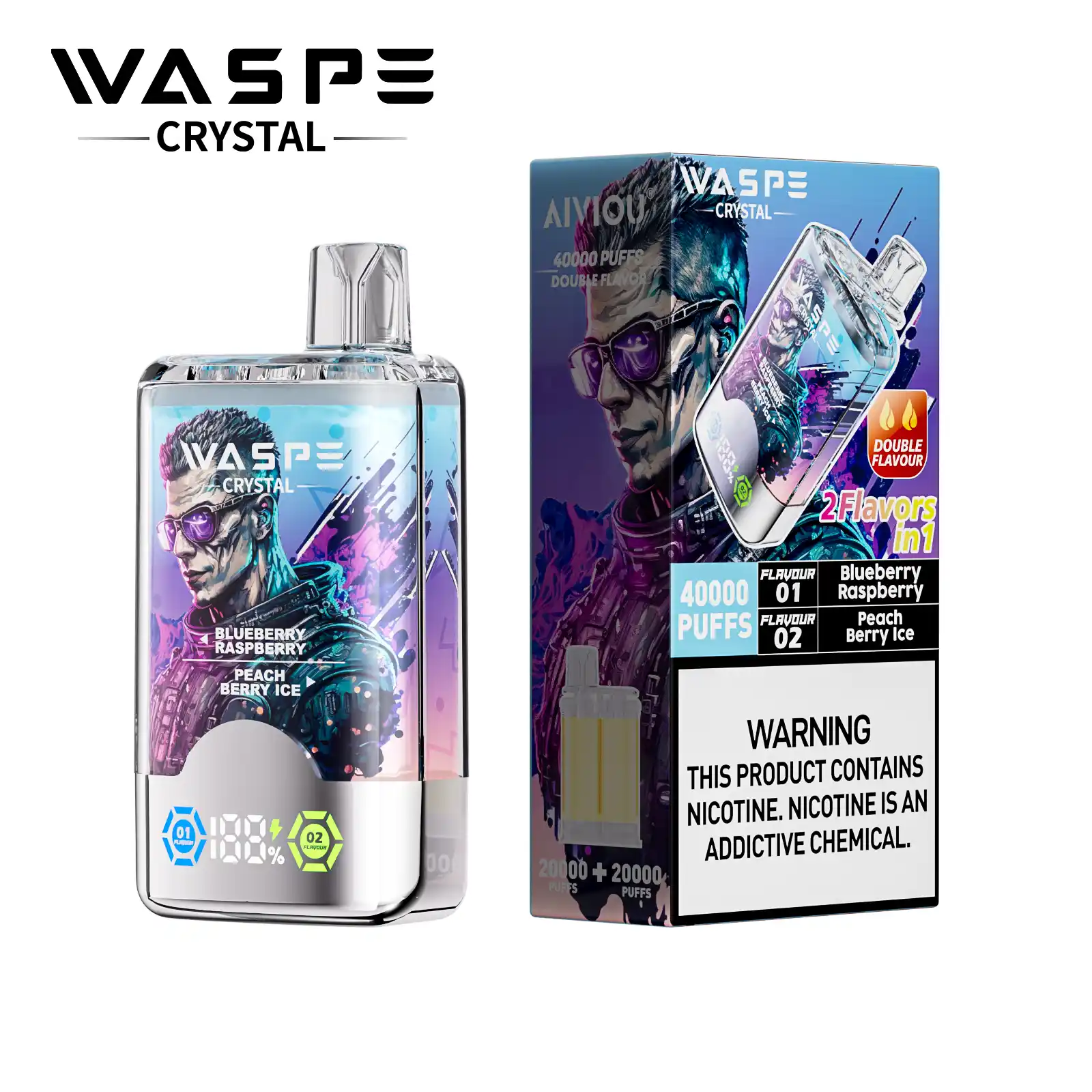 Waspe Crystal 40000 Puffs Double Flavor, LCD Display, Mesh Coil Disposable Vape Pen (7) Waspe Crystal 40000 Puffs Double Flavor, LCD Display, Mesh Coil Disposable Vape Pen (7)