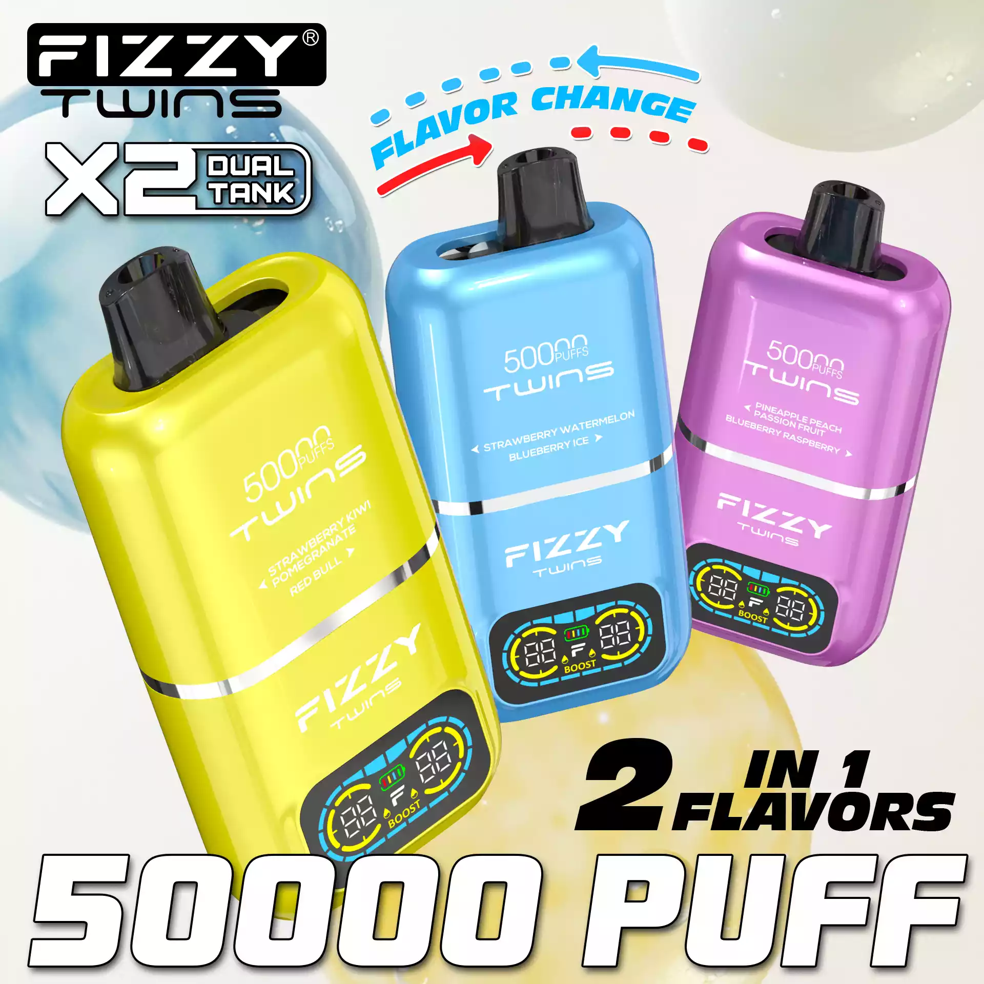 FIZZY Twins 50000 Puffs Dual-Flavor Disposable Vape with TurboBoost Mode (91) FIZZY Twins 50000 Puffs Dual-Flavor Disposable Vape with TurboBoost Mode (91)