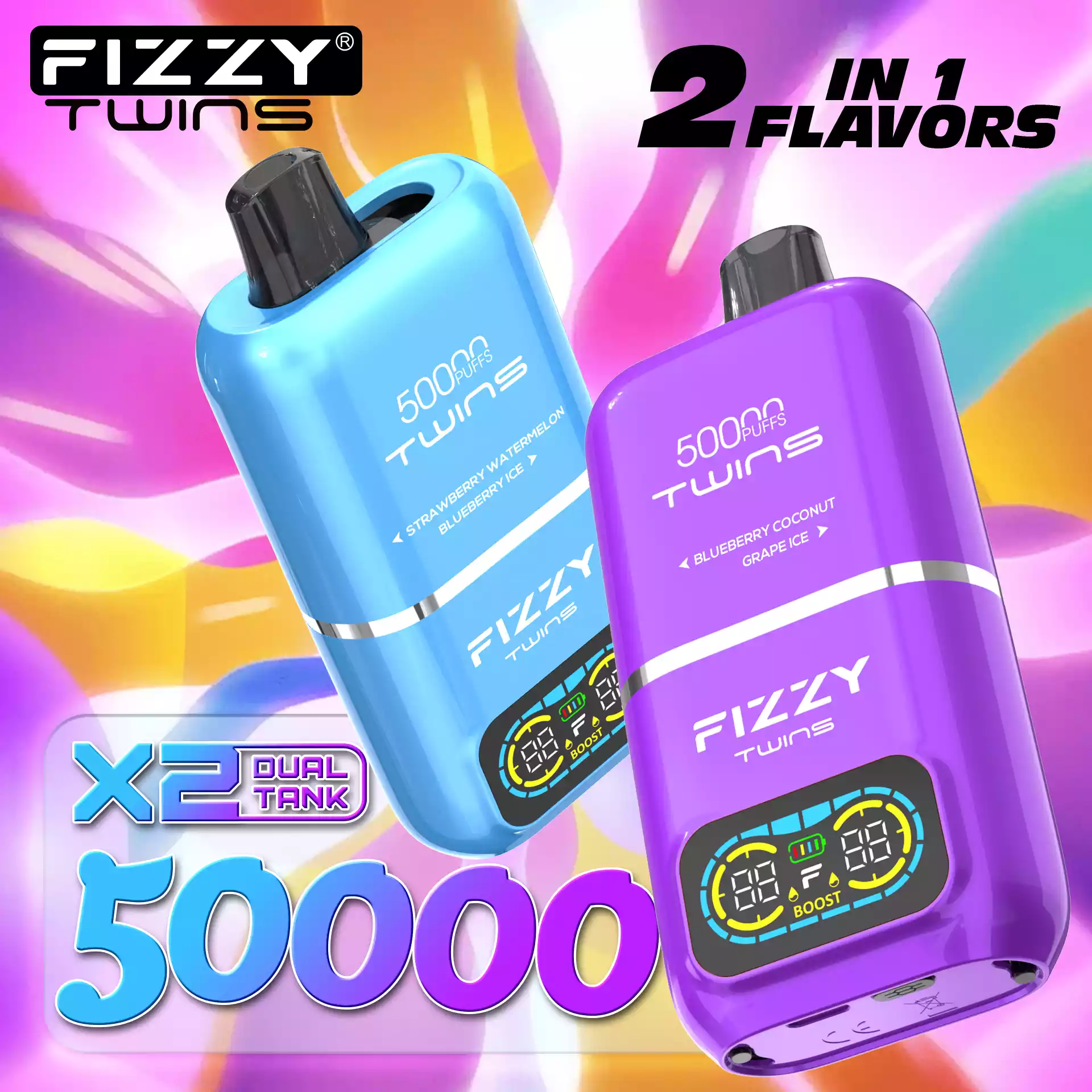 FIZZY Twins 50000 Puffs Dual-Flavor Disposable Vape with TurboBoost Mode (92) FIZZY Twins 50000 Puffs Dual-Flavor Disposable Vape with TurboBoost Mode (92)