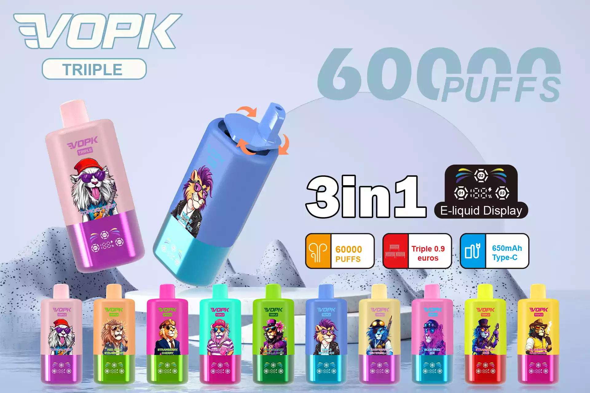 VOPK TRIPE 60000 PUFFS 3-Flavor Disposable Vape with Display (4) VOPK TRIPE 60000 PUFFS 3-Flavor Disposable Vape with Display (4)